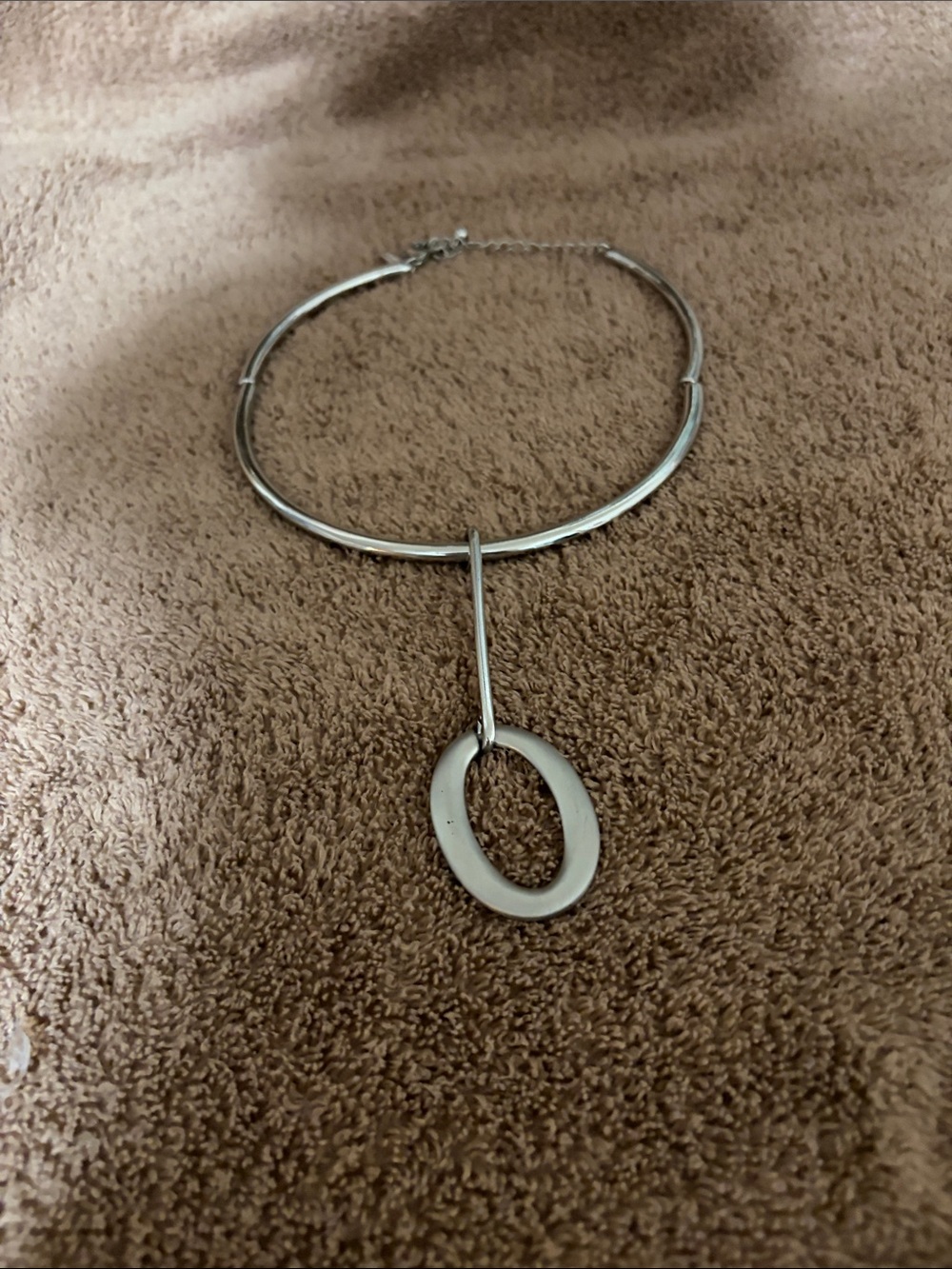 Chico's Silver Oval Drop Choker Necklace
